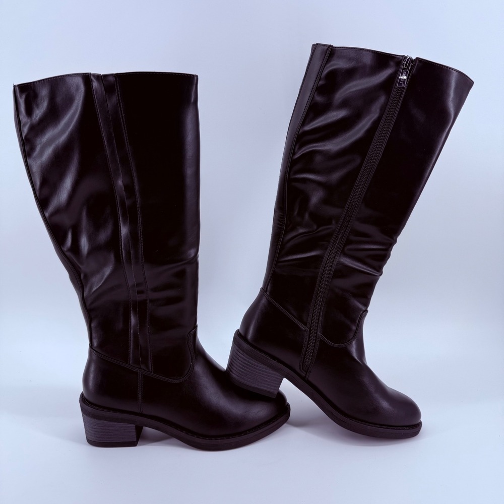Jeossy Black Tall Boots Knee High Block Heel Size 6.5 NEW